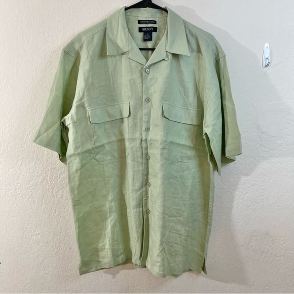 Bruno Men's Light Green Washable Linen Shirt Size Large Pockets Casual Vacay
